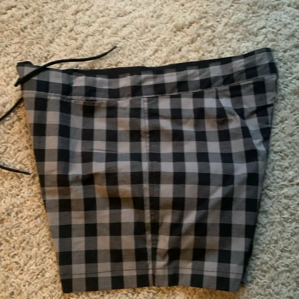 Parke & Ronen Black and Gray Checked Swim Trunks